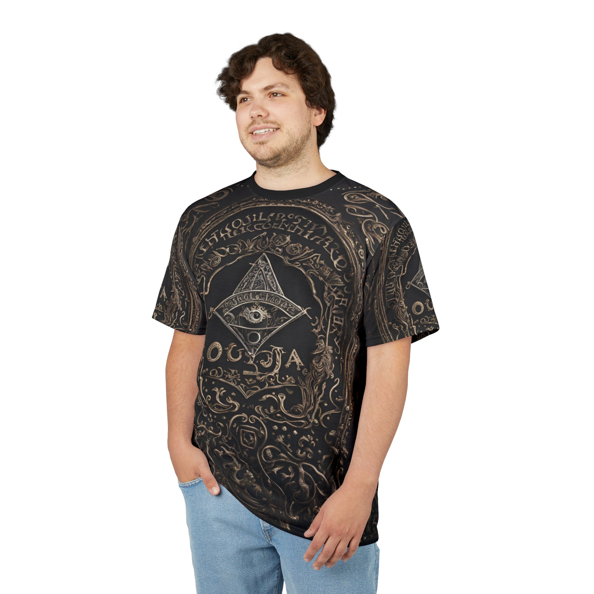 Ouija Board Unisex Graphic Tee - Mystical Black Design for Spiritual Seekers, 3D Ouija Board Design AOP Shirt
