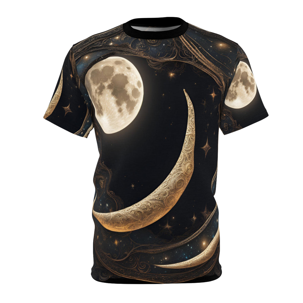 Celestial Moon Unisex Tee - Starry Night Graphic Shirt, Celestial Crescent Moon Shirt, Celestial AOP Shirt