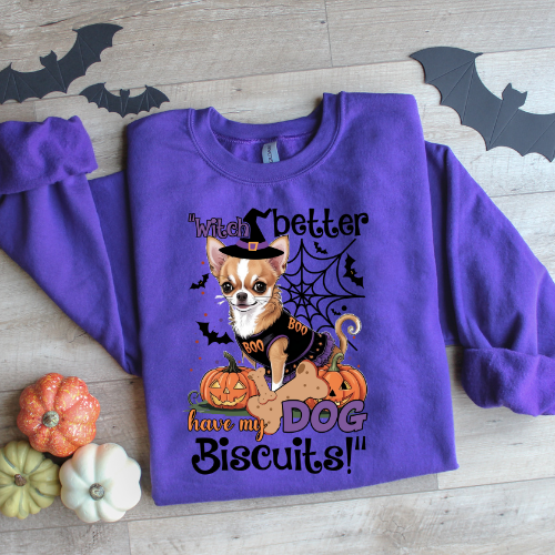 Halloween Dog Lover Crewneck Sweatshirt - "Witch Better Have My Dog Biscuits!"