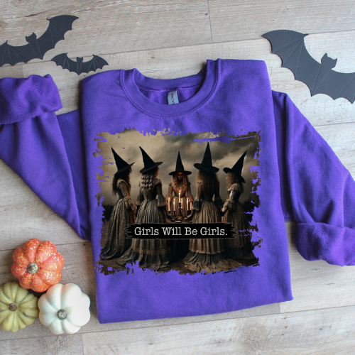 Girls Will Be Girls Witch Shirt, Funny Witch Shirt, Halloween Women Shirt, Witchy Vibes Shirt, Vintage Halloween Shirt