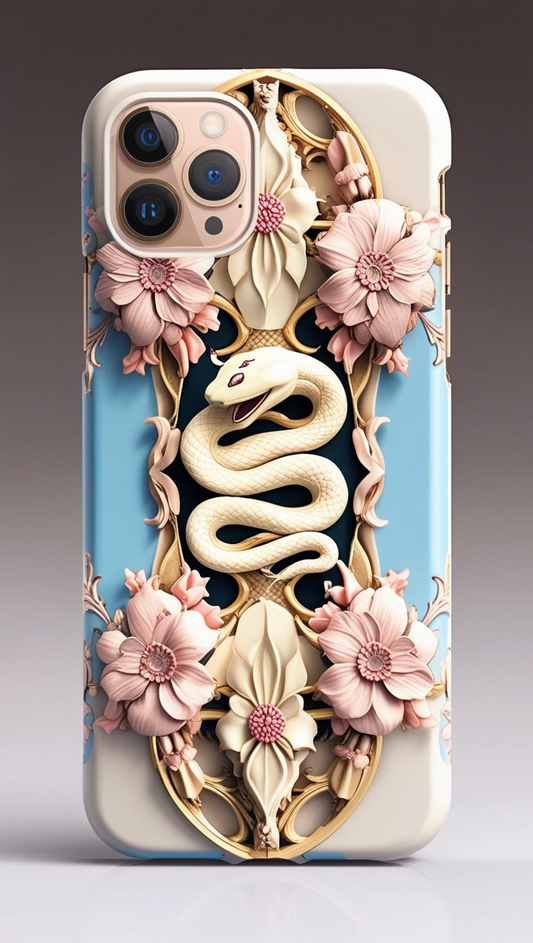 Artistic Snake Phone Case - Floral Design, Tough & Stylish, Elegant Snake and Flowers Phone Case for iPhone, Samsung, and Google Pixel