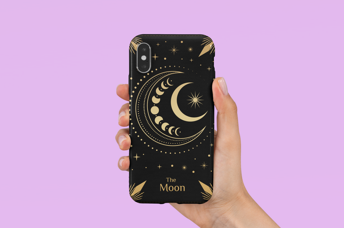 Celestial Moon Phone Case - Tough Cases for Astrology Lover, The Moon Tarot Card Phone Case, Crescent Moon Celestial Phone Case for iPhone and Samsung